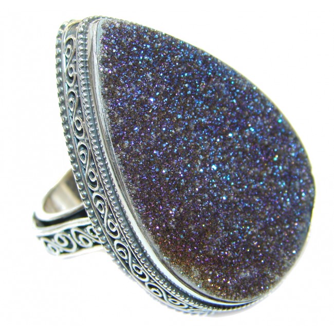 Huge Mysterious Star dust Druzy Sterling Silver handmad ring s. 9