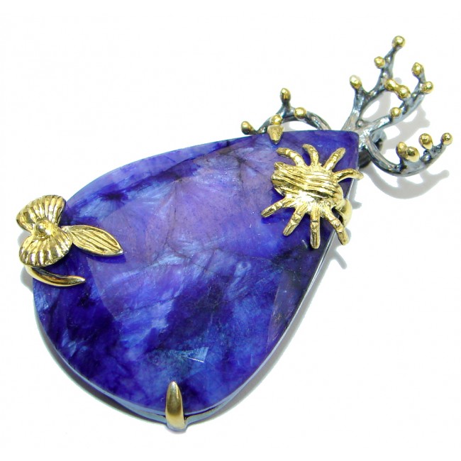 Wild Ivy Blue Sapphire Gold plated over Sterling Silver handmade Pendant