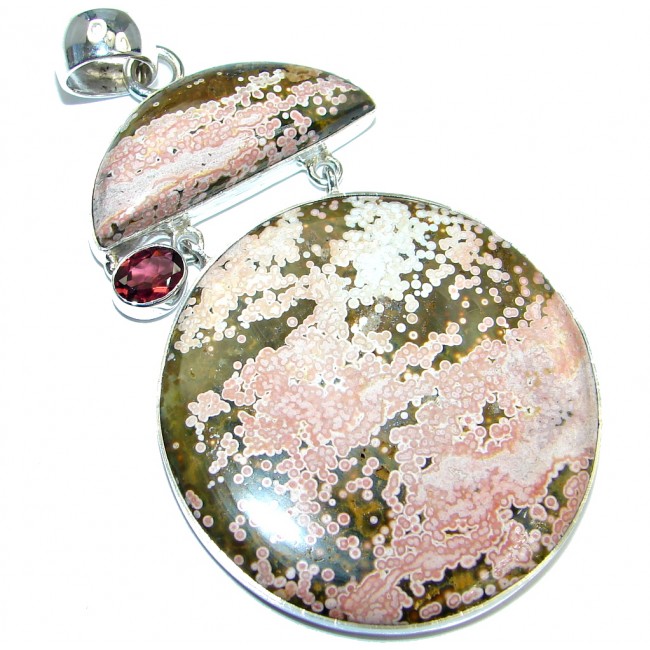 Huge genuine Pink Ocean Jasper Sterling Silver handmade Pendant