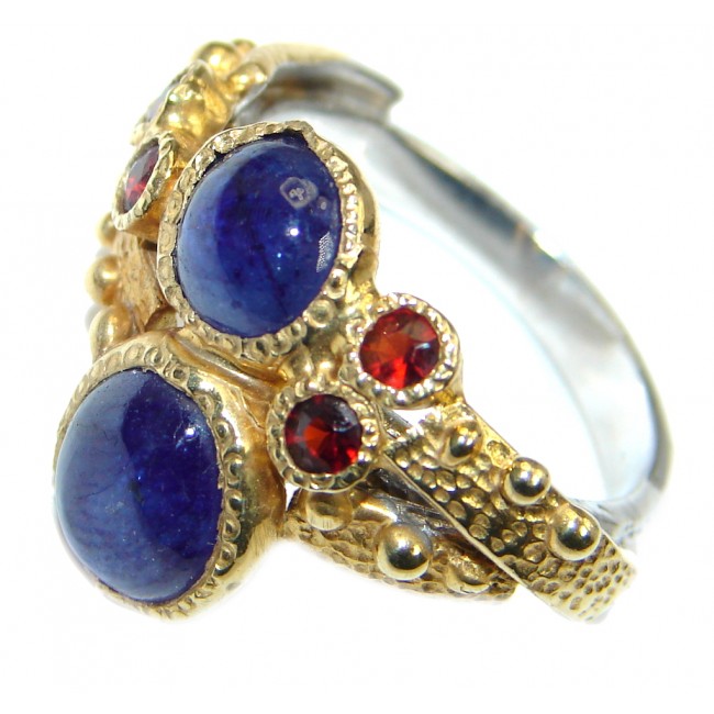 Amazing natural Sapphire Garnet Rhodium Plated Sterling Silver Ring s. 8
