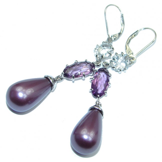 Delicate Beauty Purple Pearl Amethyst Sterling Silver Earrings
