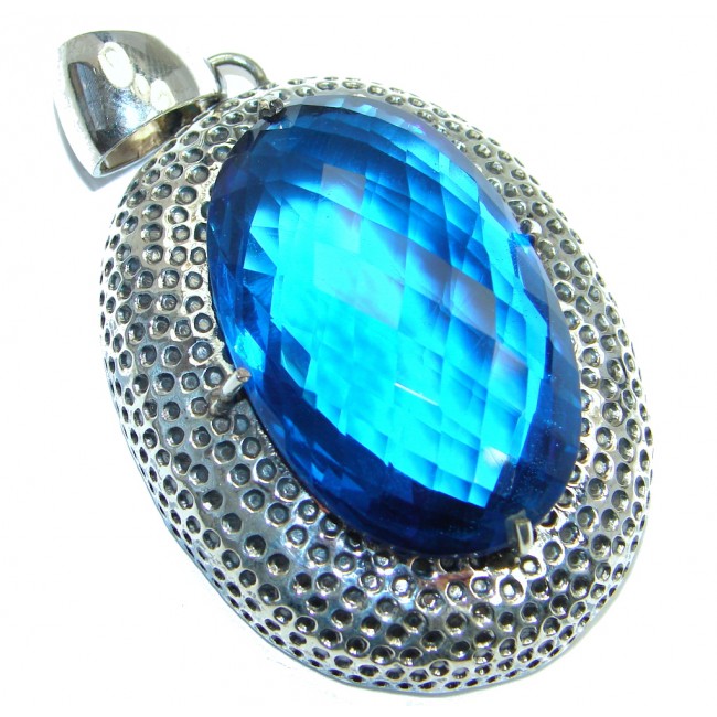 Amazing created Sapphire color Quartz Sterling Silver Pendant