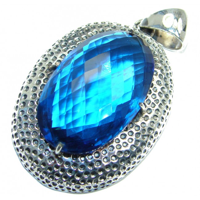 Amazing created Sapphire color Quartz Sterling Silver Pendant