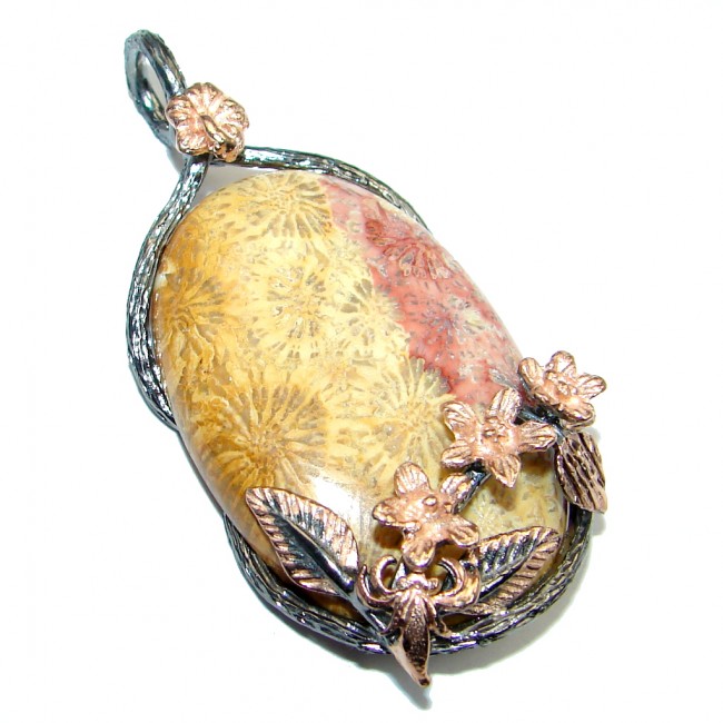 Huge Natural Fossilized Coral Gold plated over Sterling Silver handcrafted Pendant