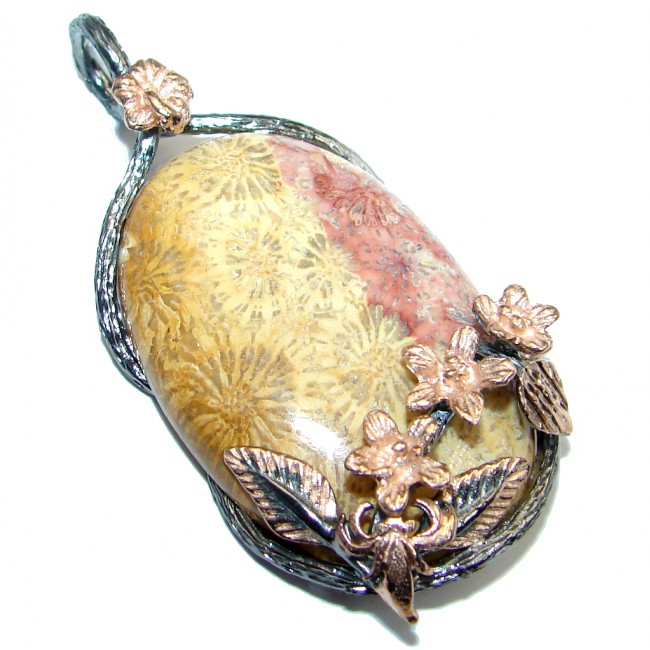 Huge Natural Fossilized Coral Gold plated over Sterling Silver handcrafted Pendant
