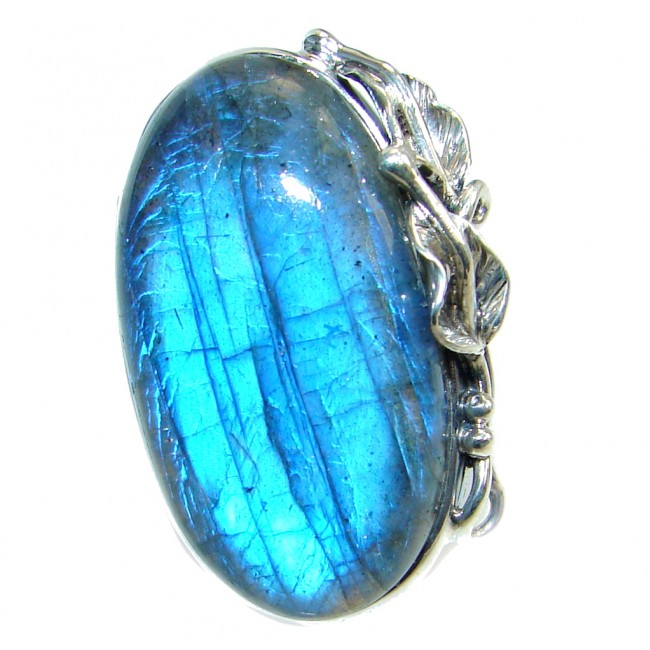 Big Blue Fire Labradorite Sterling Silver handmade ring size 8 adjustable