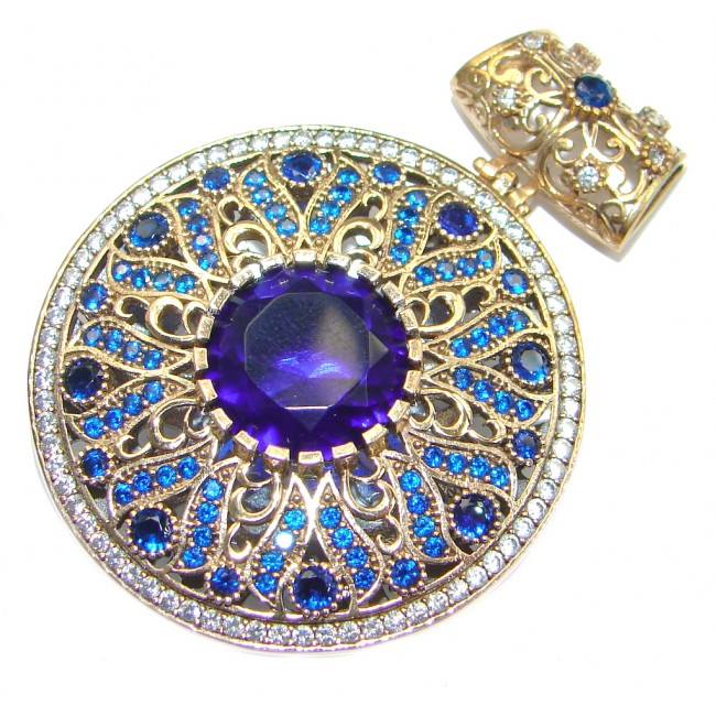 Victorian Style Created Blue Sapphire & White Topaz Sterling Silver Pendant