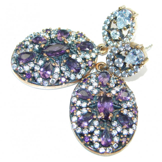 Victorian Style created Amethyst Sterling Silver chandelier earrings