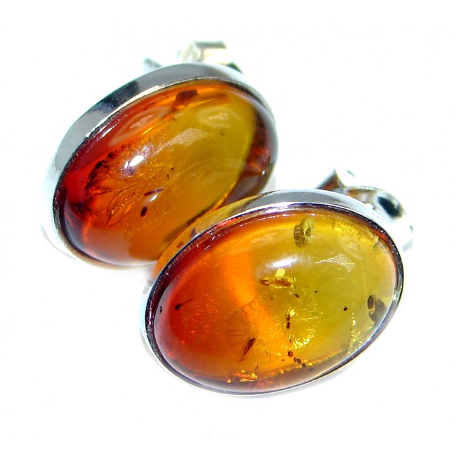 Beautiful Polish Amber Sterling Silver handcrafted stud Earrings