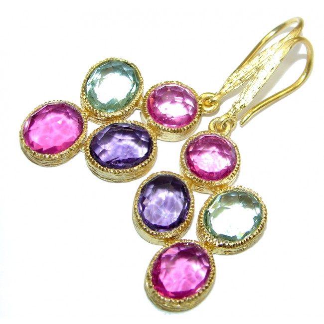 Impressive Tourmaline Gold plated over Sterling Silver handmade earrings