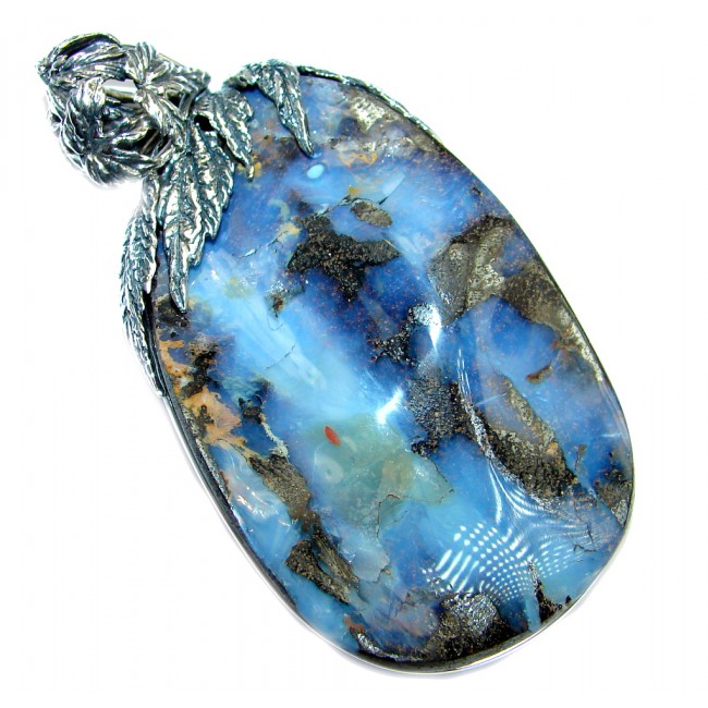 41.9 grams! Beautiful Natural Australian Boulder Opal Oxidized Sterling Silver handmade Pendant
