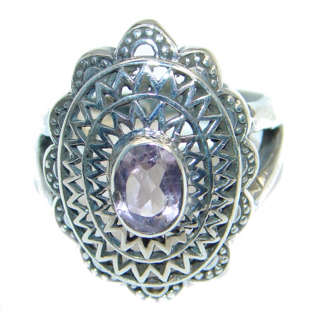 Supernova Pink Amethyst Sterling Silver handmade ring; size 9