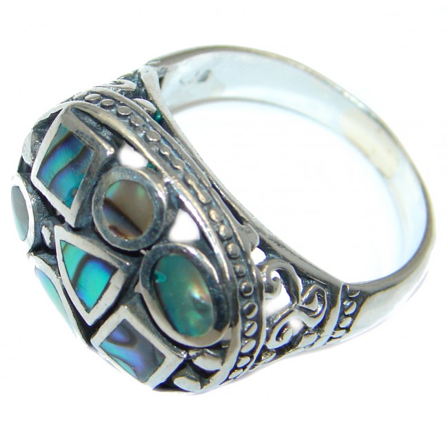 Stylish Rainbow Abalone Sterling Silver handmade ring s. 8 1/4