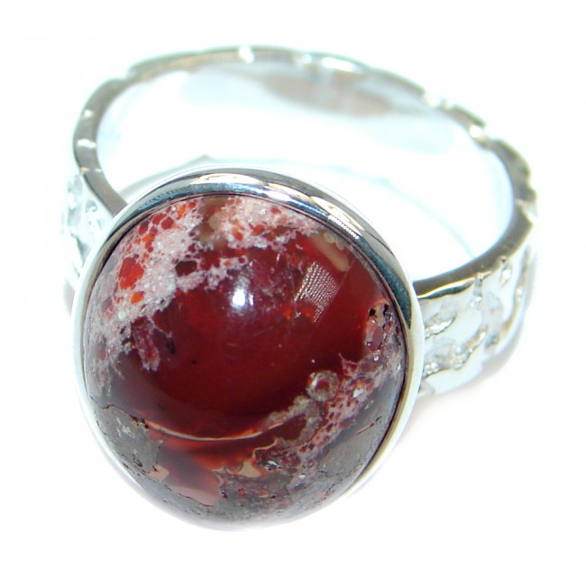 Mexican Fire Opal Oxidized Sterling Silver handmade Ring size 6 3/4