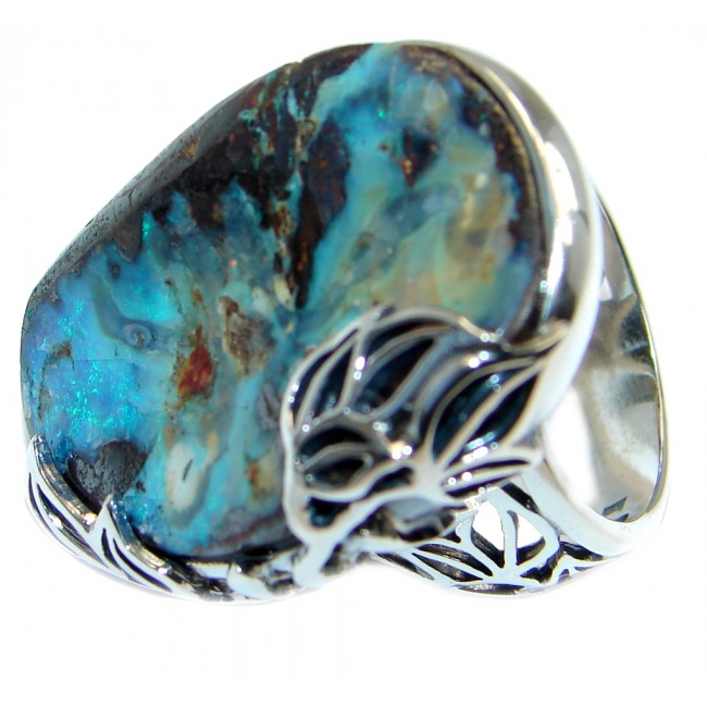 Classic Australian Boulder Opal Sterling Silver handcrafted ring size adjustable
