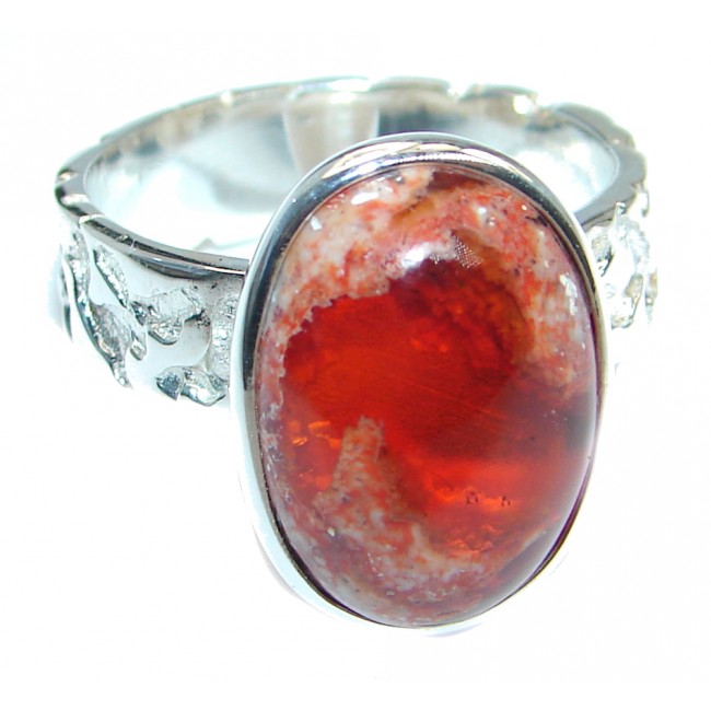 Mexican Fire Opal Oxidized Sterling Silver handmade Ring size 7 1/2