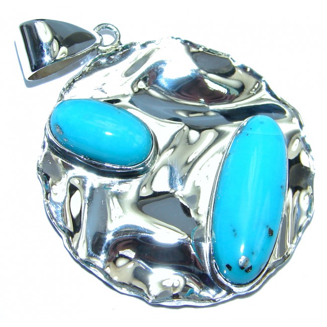 Lovely Sleeping Beauty Turquoise hammered Sterling Silver Pendant