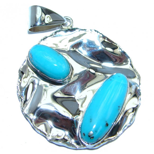 Lovely Sleeping Beauty Turquoise hammered Sterling Silver Pendant