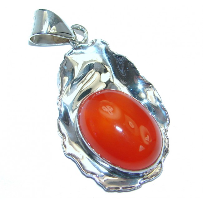 Petite Orange Carnelian hammered Sterling Silver Pendant
