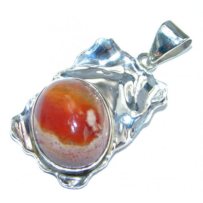 Mexican Fire Opal Hammered Sterling Silver handmade Pendant