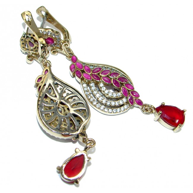 Long! Victorian Style Ruby Sterling Silver handmade earrings