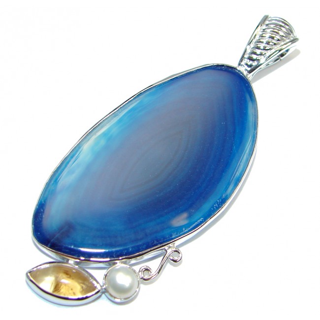 Authentic Blue Aura Botswana Agate Sterling Silver handmade Pendant