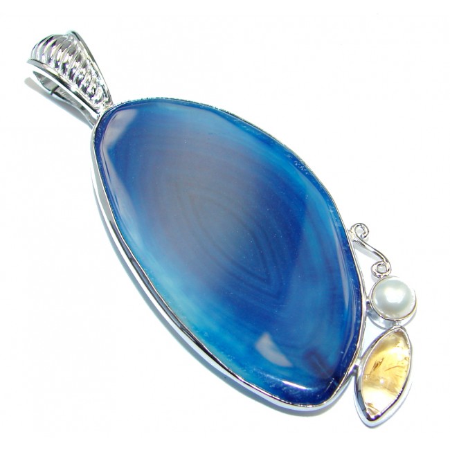 Authentic Blue Aura Botswana Agate Sterling Silver handmade Pendant