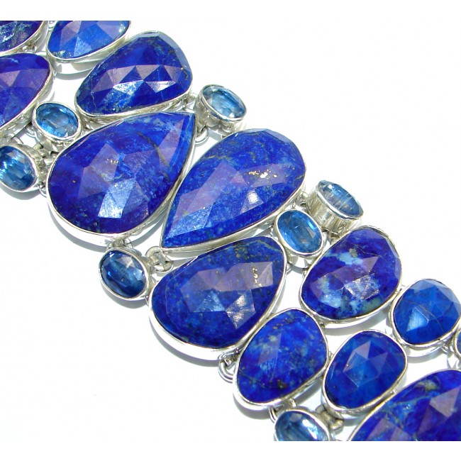 Blue Waves Lapis Lazuli faceted Kyanite Sterling Silver handcrafted Bracelet