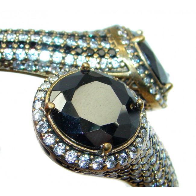 Victorian Style Onyx & White Topaz Sterling Silver Bracelet Cuff