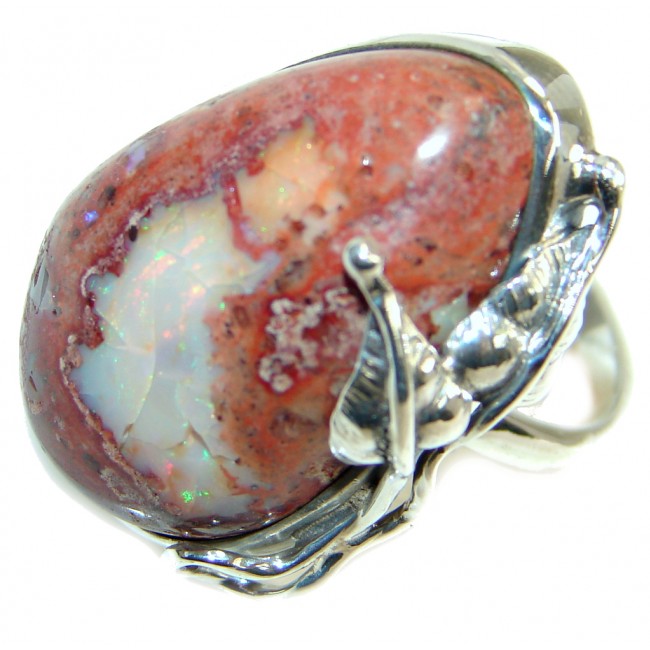 Mexican Fire Opal Oxidized Sterling Silver handmade Ring size 8 1/4 adjustable
