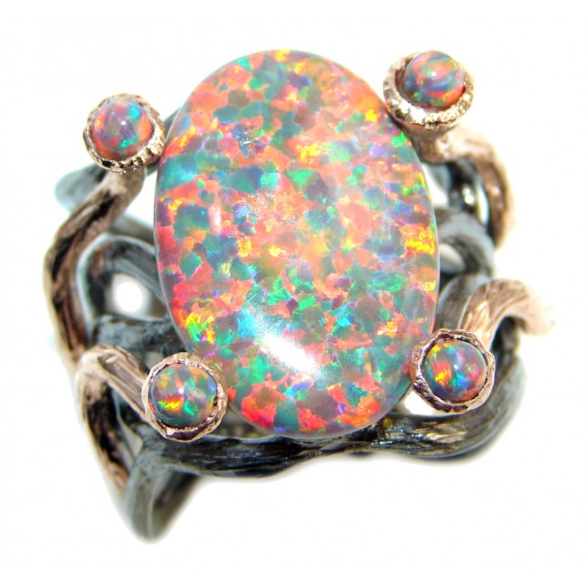 Wrapped Up Japanese Fire Opal Rose Gold Rhodium plated over Sterling Silver ring size 8 3/4
