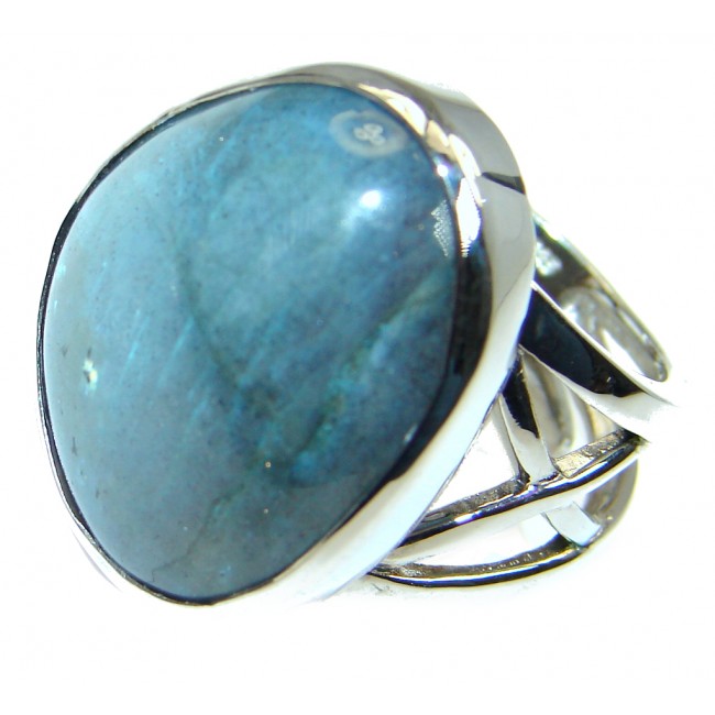 Big Blue Fire Labradorite Sterling Silver handmade ring size 7