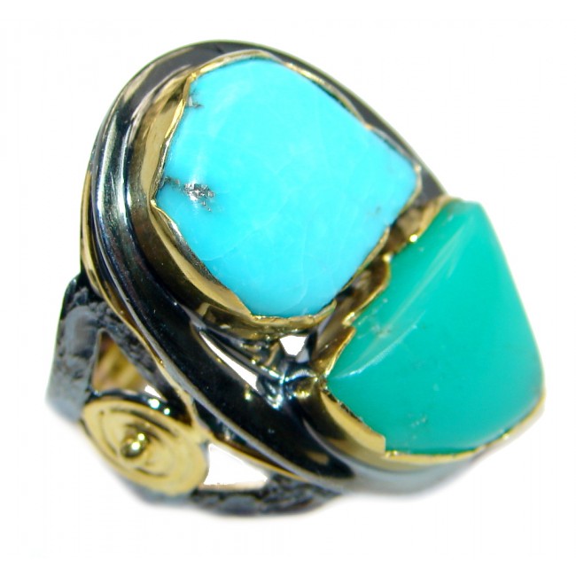 Always Together Sleeping Beauty Turquoise Chrysoprase Gold plated over Sterling Silver handmade ring size 8