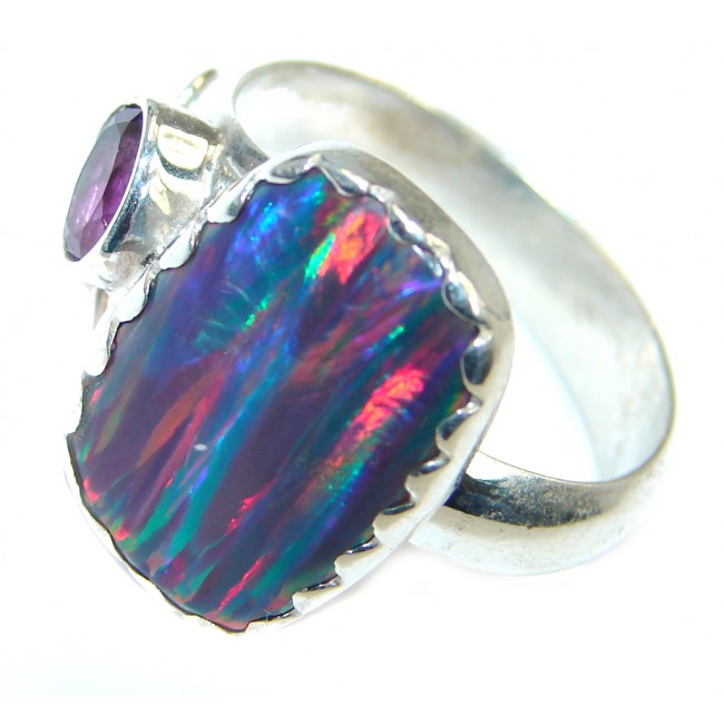 Japanese Fire Opal Amethyst Sterling Silver ring size adjustable