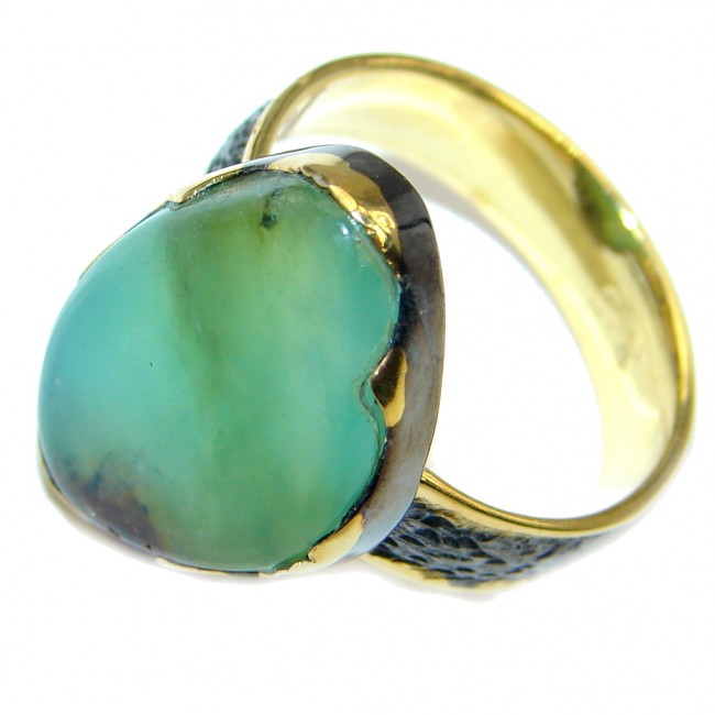 Statement Ring Chrysoprase Gold Rhodium Plated over Sterling Silver Ring s. 7