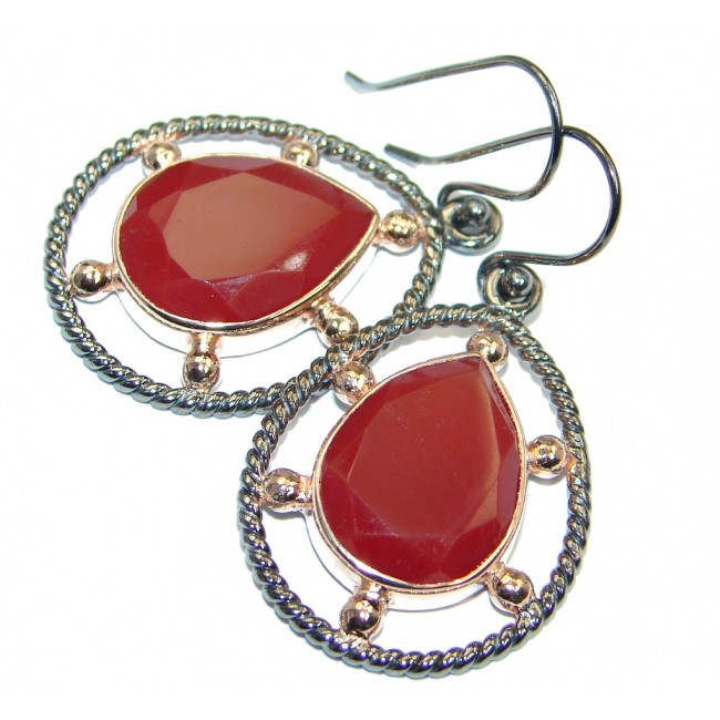 Orange Carnelian Rose Gold plated over Sterling Silver handmade earrings