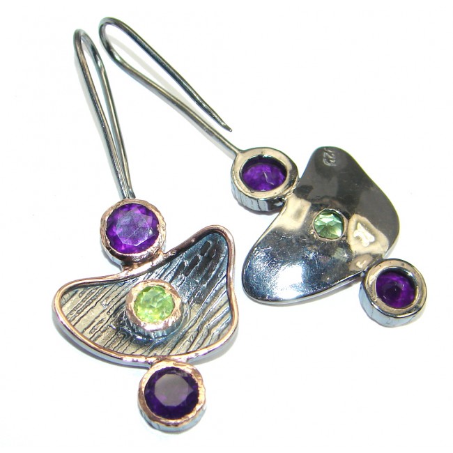 Unique NATURAL Amethyst Rose Gold plated over Sterling Silver earrings