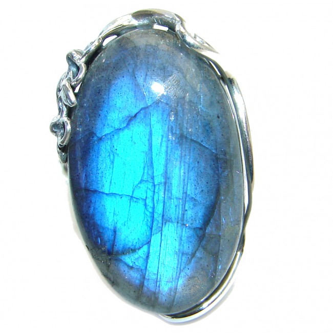 Big Blue Fire Labradorite Sterling Silver handmade ring size 7 adjustable