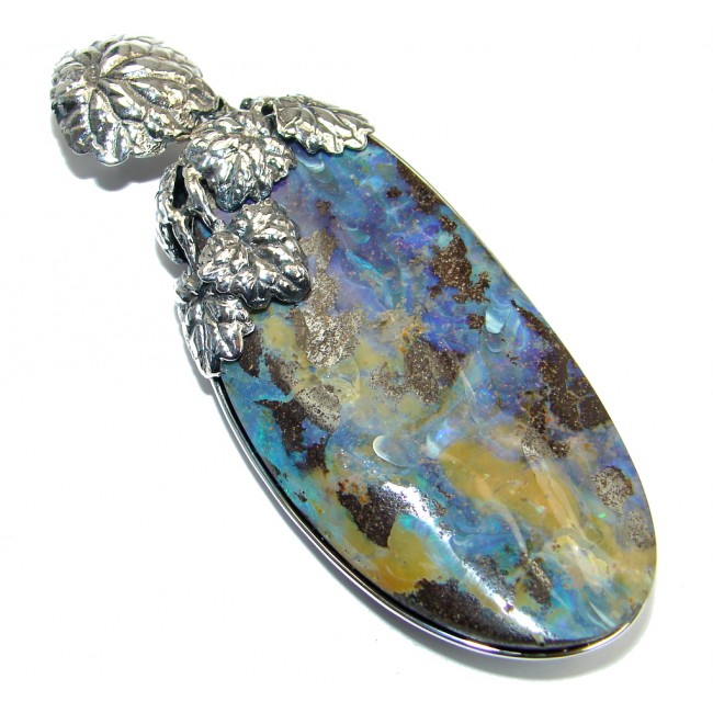 35.8 grams! Beautiful Natural Australian Boulder Opal Oxidized Sterling Silver handmade Pendant