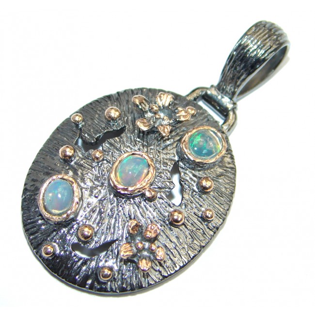 Genuine Ethiopian Opal Oxidized Gold plated Sterling Silver handmade Pendant