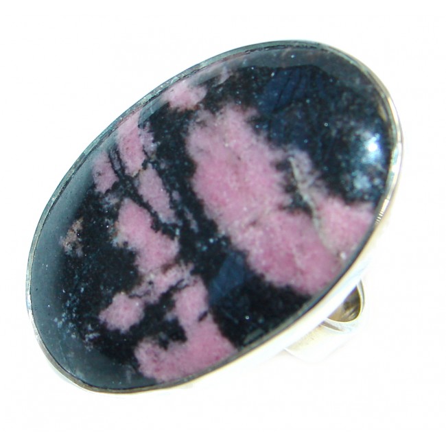 Big Pink Rhodonite Sterling Silver Ring size 5 3/4