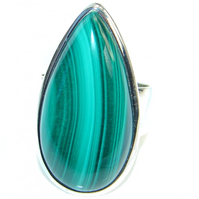 Natural great quality Malachite Sterling Silver handcrafted ring size adjustable
