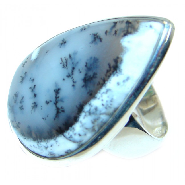Snow Queen Dendritic Agate Sterling Silver hancrafted Ring s. 7 1/2