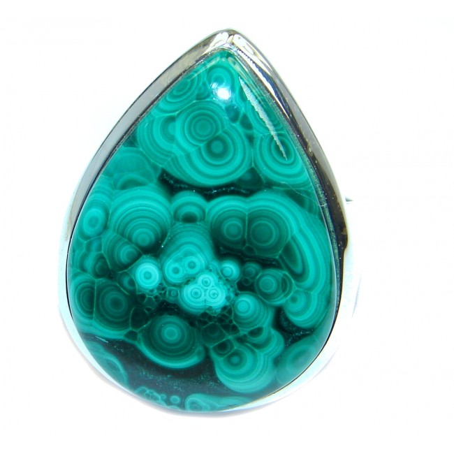 Natural AAA quality Malachite Sterling Silver handcrafted ring size 7