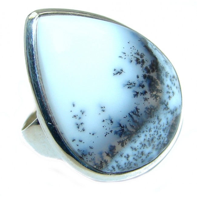 Great Dendritic Agate Sterling Silver hancrafted Ring s. 7 1/2
