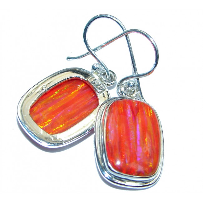 Red Japanese Fire Opal Sterling Silver handmade earrings