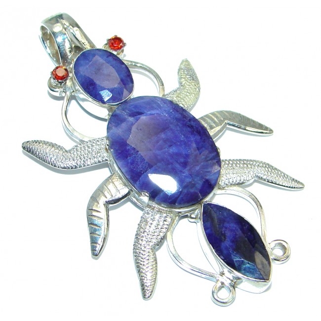 Scarabeus Blue Sapphire Garnet handmade Sterling Silver Pendant