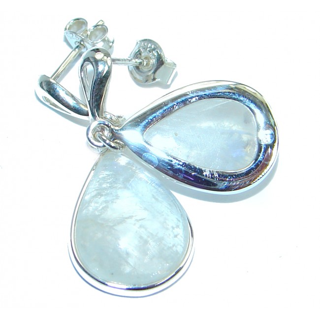 Sublime Design White Moonstone Oxidized Sterling Silver stud earrings