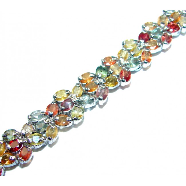 Special Item Natural Red Ruby Fancy Multicolor Sapphire 925 Sterling Silver Bracelet