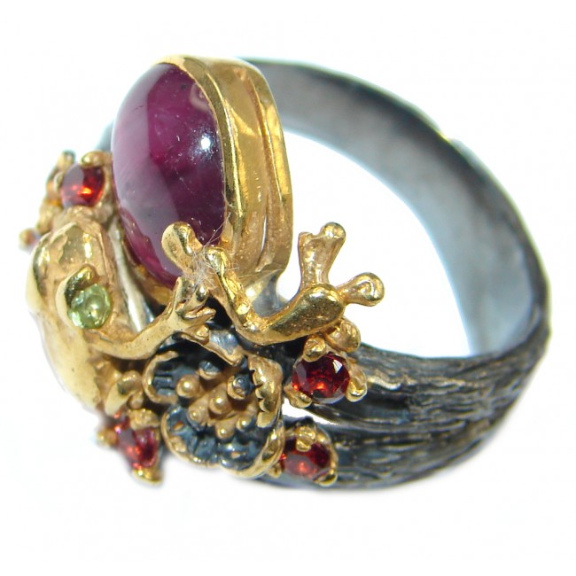 Golden genuine Ruby Sterling Silver ring; s. 8